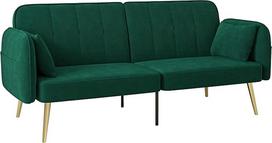 HOMCOM 2 vietų sofa-lova "Clic Clac Sofa" iš veliūro audinio su reguliuojamu atlošu ir pagalvėlėmis, skirta svetainei, svečių kambariui, tamsiai žalia
