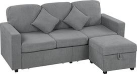 HOMCOM 3 vietų kampinė sofa, modulinė laidinė sofa, 196 x 139 x 85 cm, su nuimama atrama kojoms ir pagalvėle, dvipusė L formos sofa svetainei, šviesiai pilka
