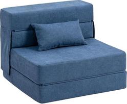HOMCOM 3-in-1 sulankstoma sofa-lova su lovos funkcija, reguliuojamu atlošu, pagalvėle, flanelinės išvaizdos svečių lova, sulankstoma kėdė svetainei, miegamajam, 80 x 80 x 64 cm, tamsiai mėlyna