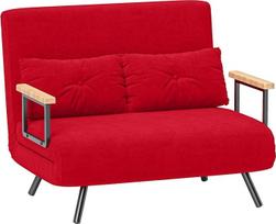 HOMCOM dvivietė sofa-lova su 5 lygiais reguliuojamu atlošu, dvigulė sulankstoma sofa su 2 pagalvėlėmis svetainei, pagaminta iš paminkštinto audinio, plieno ir medžio, 102 x 73 x 81 cm, raudona
