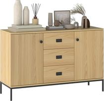HOMCOM Virtuvės bufeto sandėliavimo baldai 2 spintelės Reguliuojama lentyna 3 stalčiai Šiuolaikinis stilius Matmenys 120L x 39,5L x 77H cm