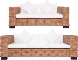Homgoday 2 sofų su pagalvėlėmis rinkinys Natūralių rotango baldų komplektas Sofa lova Svetainė Sodas Modernus sofos komplektas Lauko baldai