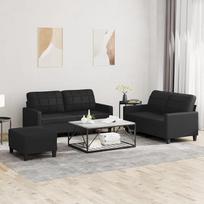 Homgoday 3 dalių sofos komplektas su juoda dirbtinės odos pagalvėlių komplektu Sofa lova Gyvenamasis kambarys Sofa komplektas Lauko sodas Lauko dekoras w
