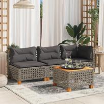 Homgoday 365942 Sodo sofa su pagalvėle 3 sėdimos vietos Pilka polietileninė rotango lova Sofa sofa Sodo sofa Svetainės sofa Terasa Lauko baldai