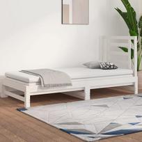 Homgoday Dormeuse ausziehbar, weiß, 2 x (90 x 200 cm) cm, massives Kiefernholz, Schlafsofa, Wohnzimmer, Sofas für den Außenbereich, Gartenmöbel