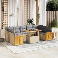 Homgoday Gartensofa-Set 10-teilig mit beigen Kissen aus Polyrattan, Set Schlafsofa, Wohnzimmer, Couch, Set für den Außenbereich, Gartenmöbel