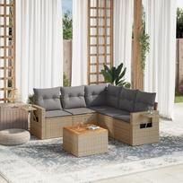 Homgoday Gartensofa-Set 6-teilig mit beigefarbenen Kissen aus Polyrattan, Lauko sofos sodui, poilsio baldų komplektas sodybai, Gartenmöbel Type3224561