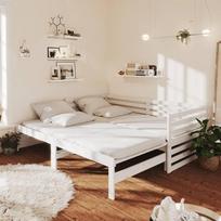 Homgoday Išskleidžiama dienos lova Sofa lova Sofa lova Sofa lova Sofa lova Dienos lova Svečių lova Sofa lova Sofa lova Medinė lova gyvenamajam kambariui 2 x (90 x 200) cm Baltas pušies masyvas