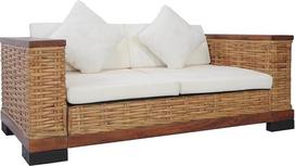 Homgoday Lauko sodo sofa 2 vietų sofa su rudomis pagalvėlėmis Natūrali rotango lova Sofa Sofa Sofa Sodo sofa Svetainės terasa Lauko baldai