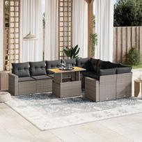 Homgoday Set Schlafsofa, 10-teiliges Gartensofa-Set mit grauen Kissen aus Polyrattan, Set für Schlafsofa, Wohnzimmer, Sofa, Garten, moderne Sofas für den Außenbereich, Möbel oder