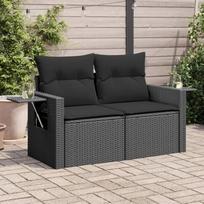 Homgoday Sodo sofa su pagalvėle 2 sėdimos vietos Juoda poliuretano lauko rotango lauko sodo lova Sofa Sofa Sodo sofa Svetainės terasa Lauko baldai T1