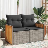 Homgoday Sodo sofa su pagalvėlėmis 2 sėdimos vietos Pilka polietileno rotango lauko sodo lova Sofa Sofa Sodo sofa Svetainė Terasa Lauko terasa Lauko