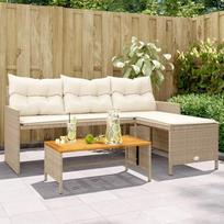 Homgoday Sodo sofa su stalu ir L formos pagalvėle Smėlio spalvos poliuretano rotango sofos Lauko sofa Sofa Sodo sofa Svetainės sofa Terasa Lauko baldai