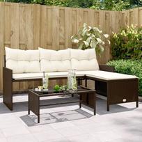 Homgoday Sodo sofa su stalu ir L formos pagalvėle Ruda poliuretano rotango sofos Lauko sofa Sofa Sodo sofa Svetainės sofa Terasa Lauko baldai
