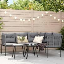 Homgoday Sodo sofa svetainei Sodo sofa su L formos pagalvėle Juodas plienas ir tekstilė Sofos Lauko sodo lova Sofa terasos lauko baldams
