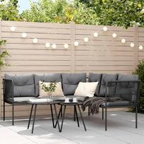 Homgoday Sodo sofa svetainei Sodo sofa su L formos pagalvėle Juodas plienas ir tekstilė Sofos Lauko sodo lova Sofa terasos lauko baldams