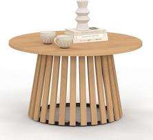 IDMarket - "Carmen" apvalus kavos staliukas 70 cm medinis pagrindas iš skersinių ir medinis stalviršis