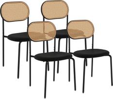 IDMarket - 4 vintažinių "Clotilde" kėdžių iš juodo metalo ir pintų atlošų rinkinys valgomajam