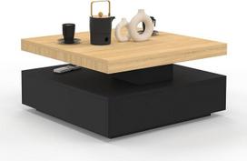 IDMarket - Kvadratinis pasukamas kavos staliukas "Thea", 70 cm, medžio ir juodos spalvos
