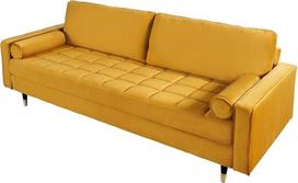 invicta INTERJERAS Elegantiško dizaino 3-vietė sofa Cosy Velvet 220 cm Garstyčių geltonos spalvos Velveto spyruoklinis branduolys Trijų vietų sofa
