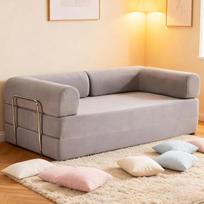 Iš velveto pagaminta sofa lova be kaulų - grindų sofa lova, konvertuojamas futonas, virvės užvalkalas ir pagalvėlė, neremontuojama, skirta svetainei ir miegamajam kaip poilsio arba svečių lova (šviesiai pilka/1 atlošas/1 M)