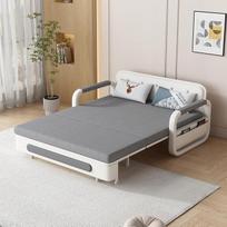 Išskleidžiama sofa lova - tamsiai pilkos ir baltos spalvos sofa su miego funkcija ir laikymo vieta, tinkama kaip sofa lova mažoms erdvėms ir svetainėms (128 cm)