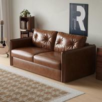 Išskleidžiama sofa-lova "3-in-1" su miego funkcija, 160 cm pločio dvivietė sofa-lova su čiužiniu, nedidelė sofa-lova su tvirtu plieniniu rėmu, skirta svetainei, vaikų kambariui, rudos odos išvaizdos (160 cm) | Su miego funkcija, Su čiužiniu, Svetainei, Va