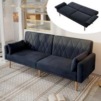 Išskleidžiama sofa-lova su miego funkcija, sofa-lova su reguliuojamu atlošu, dvigulė sofa-lova, aksominio audinio sofa-lova svetainei, miegamajam, svečių kambariui, 180 x 75 x 82 cm (juoda)