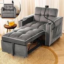 Išskleidžiama viengulė sofa-lova "3 viename" su gėrimų laikikliais ir mobiliojo telefono laikikliais, sofa-lova, miegamoji kėdė, fotelis, skirta mažoms erdvėms, 83 x 167 x 76 cm, tamsiai pilka
