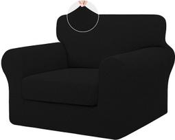 ISSUNTEX 2 dalių aukštos tempimo storio kėdės sofos užvalkalai, minkštas sofos užvalkalas 1 atskira pagalvė sofos žakardo audinio elastingas sofos užvalkalas baldų apsauga šunims (kėdė, juoda)
