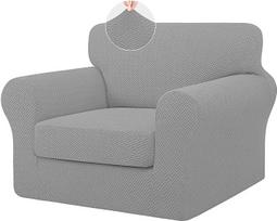 ISSUNTEX 2 dalių aukštos tempimo storio kėdės sofos užvalkalai, minkštas sofos užvalkalas 1 atskira pagalvė sofos žakardo audinio elastingas sofos užvalkalas baldų apsauga šunims (kėdė, šviesiai pilka)