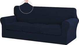 ISSUNTEX 4 dalių sofos užvalkalai Aukštos tempimo storio minkštas sofos dangtelis su 3 atskiromis pagalvėlėmis Žakardo audinio elastingas dangtelis Baldų apsauga šunims Sofa Navy Blue