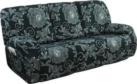 Įtempiami sofos užvalkalai terasos kėdėms 8 dalių minkštas Spandex Slipcover užvalkalas terasos kėdėms Spausdinti sofos užvalkalai terasos kėdėms Baldų apsauga su krepšeliu (juoda Lotus Lounger Sofa)