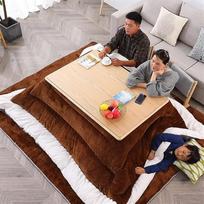 Japoniškas Kotatsu šildymo stalas, Kotatsu stalas su šildymu ir antklode, japoniškas Kotatsu stalas su futono kilimėlių šildytuvu, 4 vnt., Kotatsu stalas su futono kilimėlių šildytuvu, rudos spalvos-b-120*80*45cm