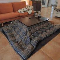 Japoniškas Kotatsu šildymo stalas, tamsiai pilkas šildymo stalas su languotu dizainu, Tatami Kotatsu stalas, medinis stalo kojos padas, aukštai temperatūrai atspari viela, žiema, keturi komplektai, pilka - 105 x 75 x 40