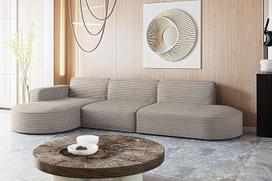 Kaiser Möbel - Kampinė sofa su gyvenamuoju peizažu, kampinė L formos sofa, 3-vietė sofa, minkšta sofa, didelė sofa, patogi sofa su baldakimu svetainei, poilsio sofa, audinys Corduroy, Modena L, šviesiai ruda, kairė