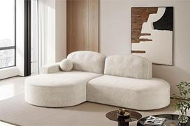 Kaiser Möbel - Kampinė sofa su miego funkcija ir lovos dėže, L formos gyvenamasis kraštovaizdis, sofa-lova, patogi sofa su baldakimu svetainei ir paauglių kambariui, Modena Rounds, Ecru, Arena, kairė