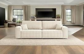 Kaiser Möbel - Sofa su miego funkcija ir lovos dėže, sofa-lova su patalynės dėže, sofa 3-vietė, patogi sofa svetainei, velvetinis audinys, sulankstoma sofa, relaksacinė sofa, 2 dekoratyvinės pagalvėlės, geriausia, Ecru