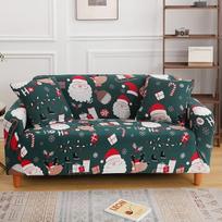 Kalėdinis sofos užvalkalas Minkštas poliesterio Santa Claus atspausdintas sofos apsauga su elastingu dugnu (3 sėdimos vietos, 190 cm-230 cm)