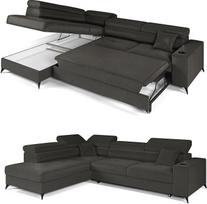 Kampinė sofa su miego funkcija ir lovos dėže - L formos sofa - 269 x 202 cm - su 5 reguliuojamais galvos atlošais ir puodelių laikikliais - didelė sofa, relaksacinė sofa, ilgas pelenų kampas - kairė