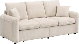 Kampinė sofa su stalčiumi ir laikymo taburete, U formos minkšta sofa su laikymo vieta, modulinis sulankstomas sofos komplektas su miego funkcija (smėlio spalvos)