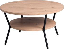 Kavos staliukas su spintele, skersmuo 80 cm, "Artisan" ąžuolas, juodas, metalinis rėmas, sofos staliukas, svetainės staliukas