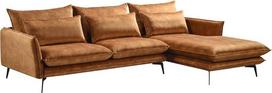 KAWOLA "Skye" kampinė sofa "Chaise Longue" su dešiniuoju šezlongu "Velvet Cognac