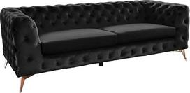 KAWOLA Chesterfield NARLA Velvet Sofa Š x V x G: 219 x 68 x 84 cm I Chesterfield Couch Spring Core I Spring Core Couch I Spring Core Sofa Living Room Velvet - Black