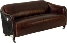 Klubas Dallas karvė 3 vietų senovinė odinė sofa