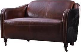 Klubo sofa "Dallas" 2 vietų derliaus odos karvės odos natūralios odos sofa sofa derliaus cigarų tamsiai rudos spalvos