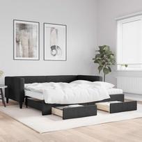 KOIECETA Dienos lova su laikymo dėže, čiužiniu ir stalčiumi juoda 223 x 110 x 68 cm Audinys