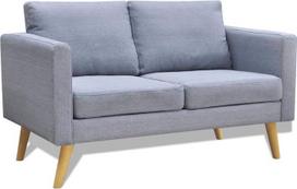 KOIECETA Sofa 2-vietė su atlošo pagalvėle Sėdynės pagalvėlė Dviejų vietų minkšta sofa Lounge Audinys Sofa Sėdynės Baldai Svetainės audinys Medinis rėmas Šviesiai pilka