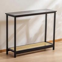 Konsolentisch Schmal aus Bambus für den Eingangsbereich, Kleiner Flurtisch mit Ablagefächern, Schmaler Beistelltisch für Wohnzimmer, Schlafzimmer(Black, 100cm/39in)