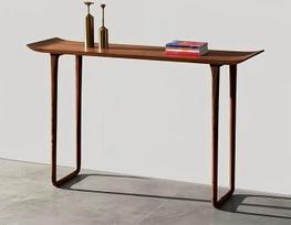 Konsolentisch Schmal aus Massivem Ulmenholz, Beistelltisch Schmal im Mid-Century-Stil, Flurtisch für Wohnzimmer und Flur mit Natürlicher Holzmaserung(160x35x88 cm/63x14x35 in)